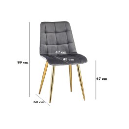 Wyjątkowe szare krzesło welurowe glamour SEUL